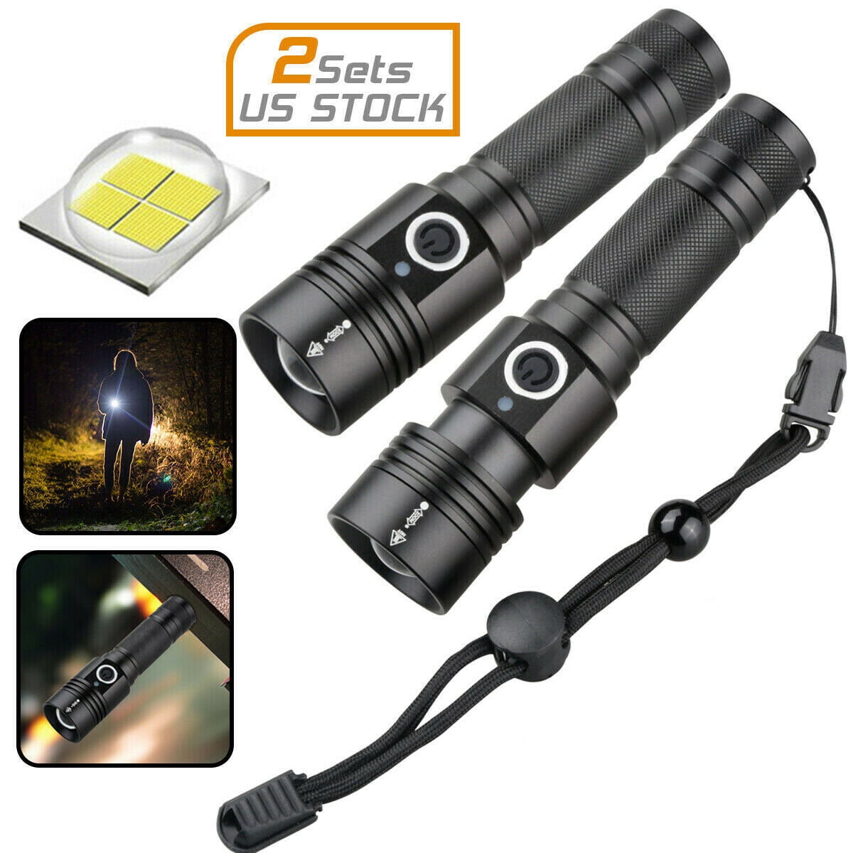 2 Sets USB Rechargeable Flashlight XHP50 LED 5000 Lumens Magnetic Base Torch Lamp with Battery