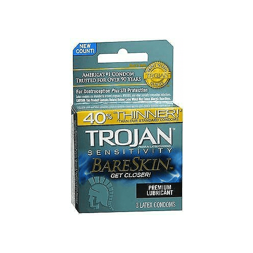 2 Pack Trojan Sensitivity Standard Condoms Bare Skin Lubricated Premium Latex Condoms – 3 Count