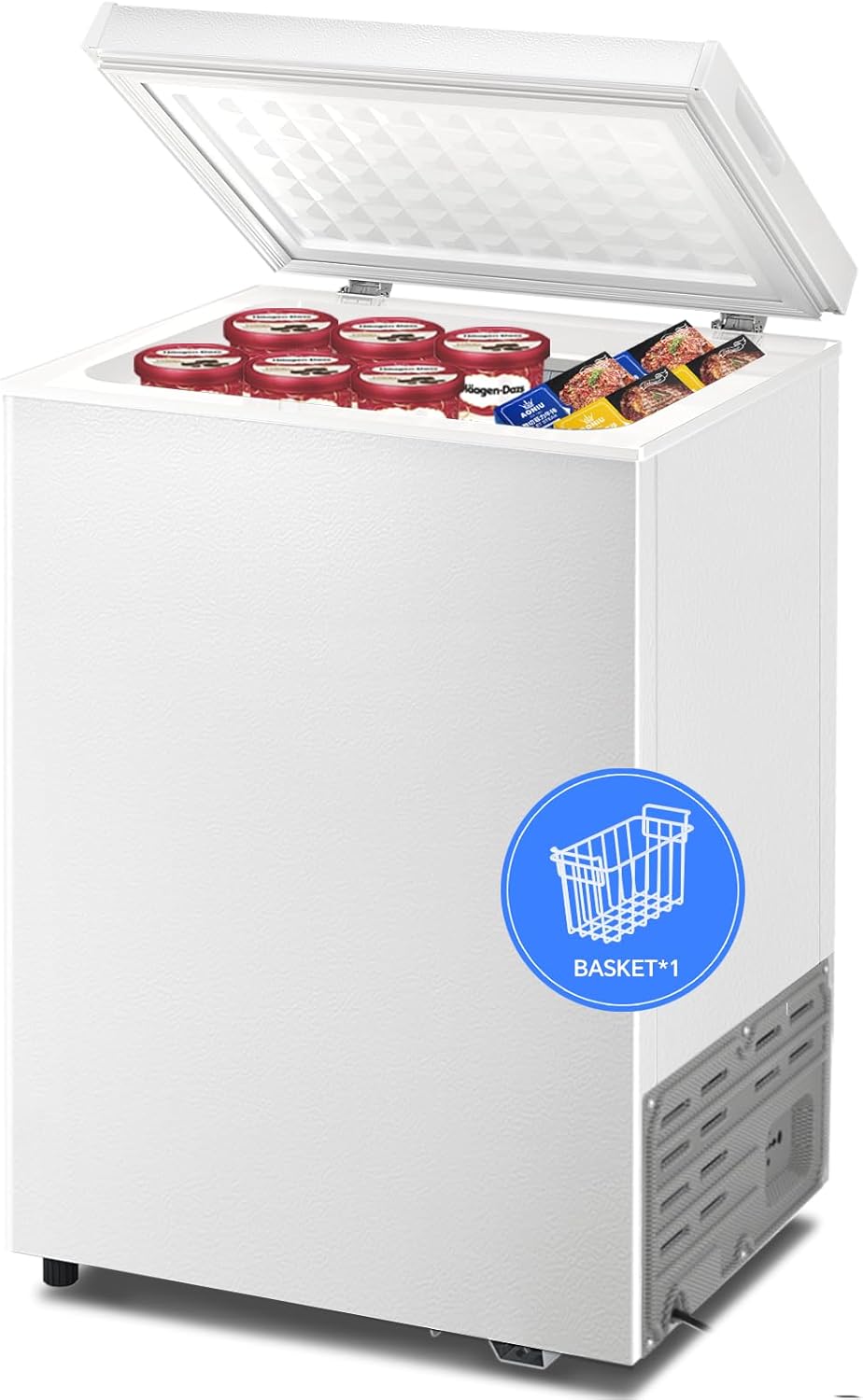 3.5 Cubic Feet Chest Freezer with 2 Removable Baskets Free Standing Top Open Door Compact Freezer with Adjustable Temperature for Home/Kitchen/Office/Bar (3.5 Cubic Feet, White)