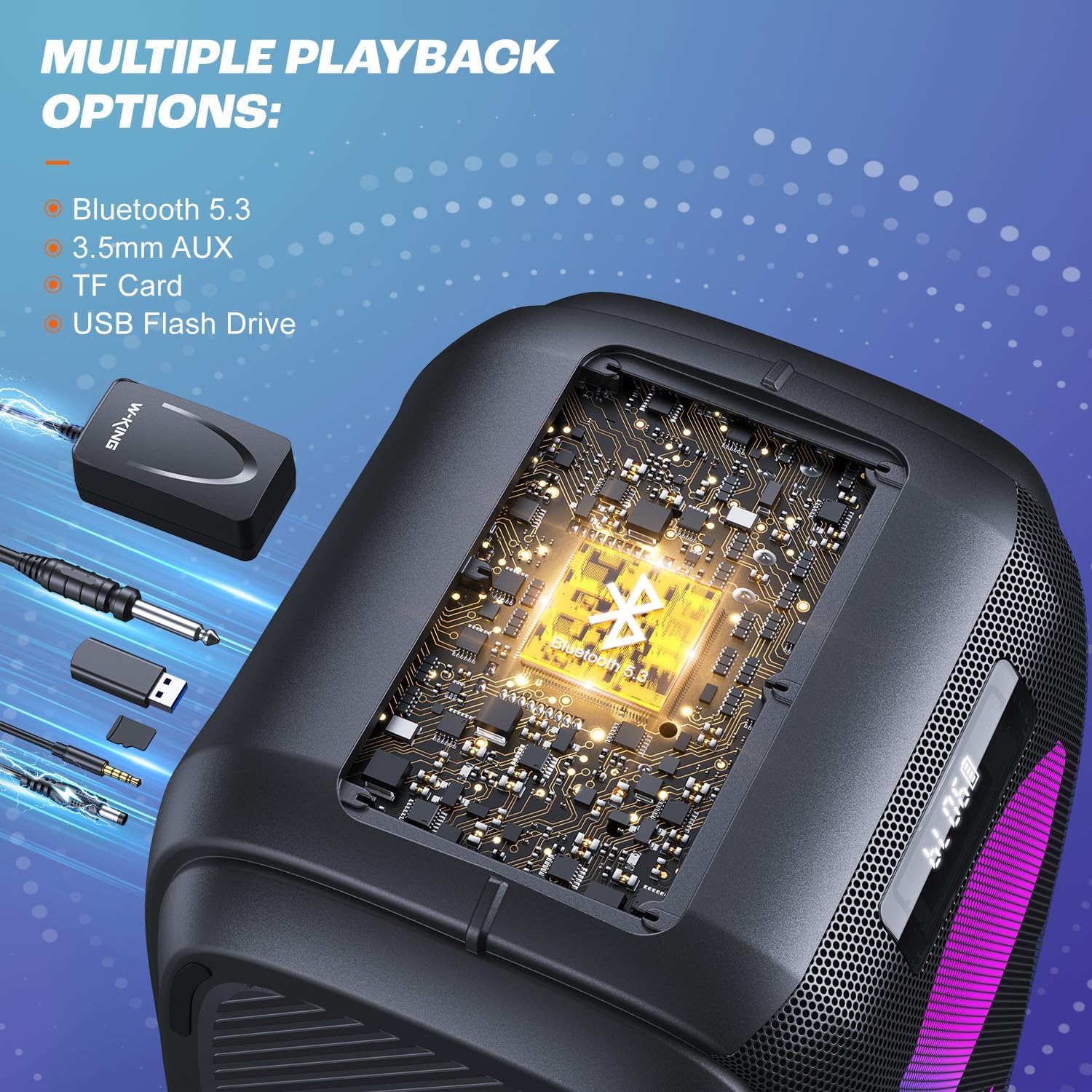 Peak Party Large Bluetooth Speaker - Maximum Volume Amplifier / 12 Custom Low-End Units / Up to 125 Decibels for 6.5-inch x 2 Low-End Speakers / Deepest Bass Effect, Large Portable Wireless Speaker, IPX5 Water Resistance Rating / Microphone Jack / RJ
