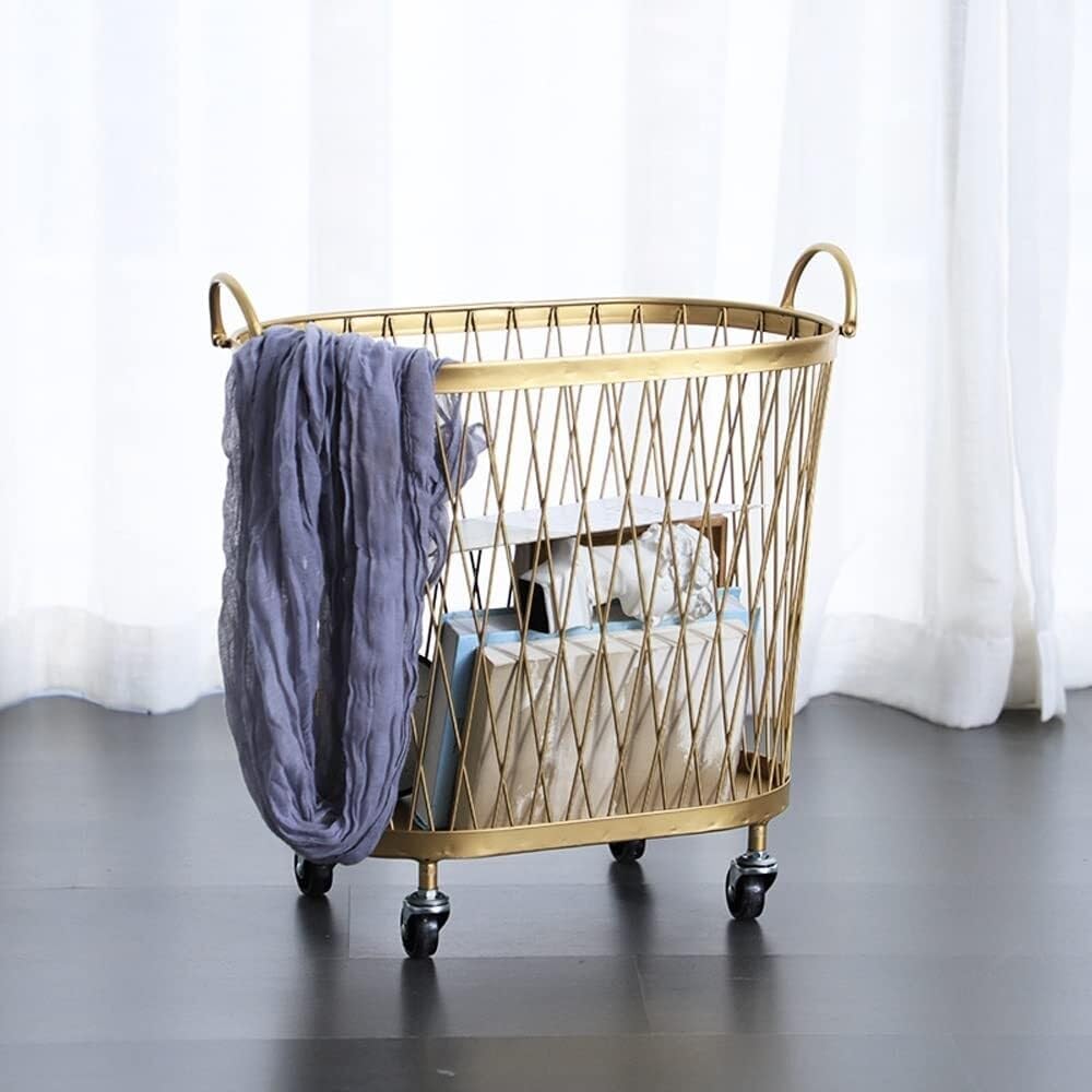 Laundry Hamper with Wheels, Round Mesh Metal Rolling Basket, Iron for Bathroom, Bedroom, Room, Toy & Clothes Storage - 45 * 42.5cm