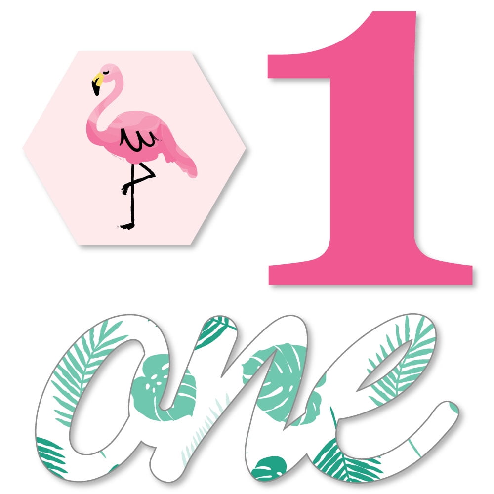 1st Birthday Pink Flamingo – DIY Shaped Tropical First Birthday Party Cut-Outs – 24 Count