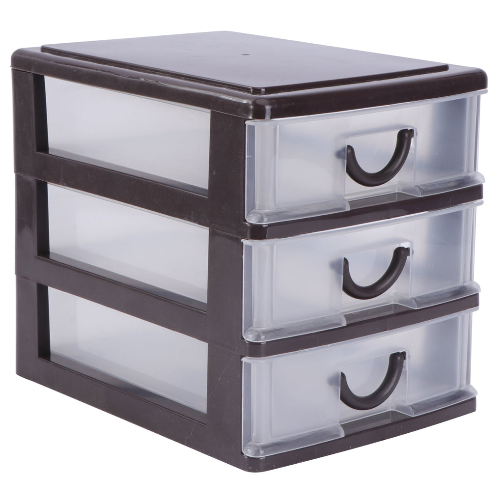 1PC Plastic Storage Box Convenient Desktop Sundries Container Practical Document Organizer Drawer Storage Case for Home Office (Brown, 3 Layers)
