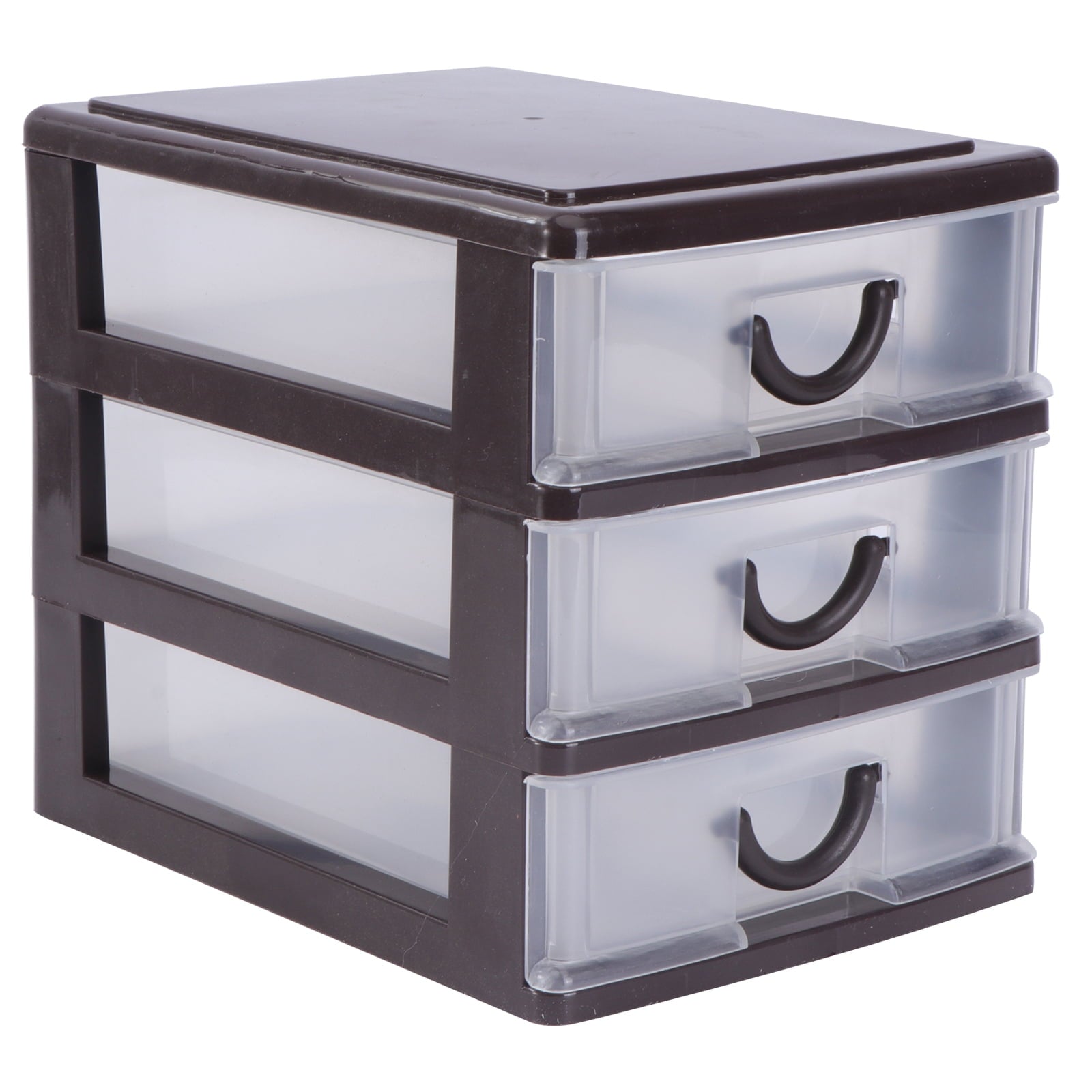1PC Plastic Storage Box Convenient Desktop Sundries Container Practical Document Organizer Drawer Storage Case for Home Office (Brown, 3 Layers)