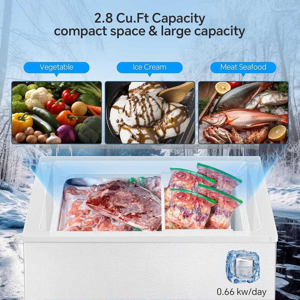 3.5 Cubic Feet Chest Freezer with 2 Removable Baskets Free Standing Top Open Door Compact Freezer with Adjustable Temperature for Home/Kitchen/Office/Bar (3.5 Cubic Feet, White)