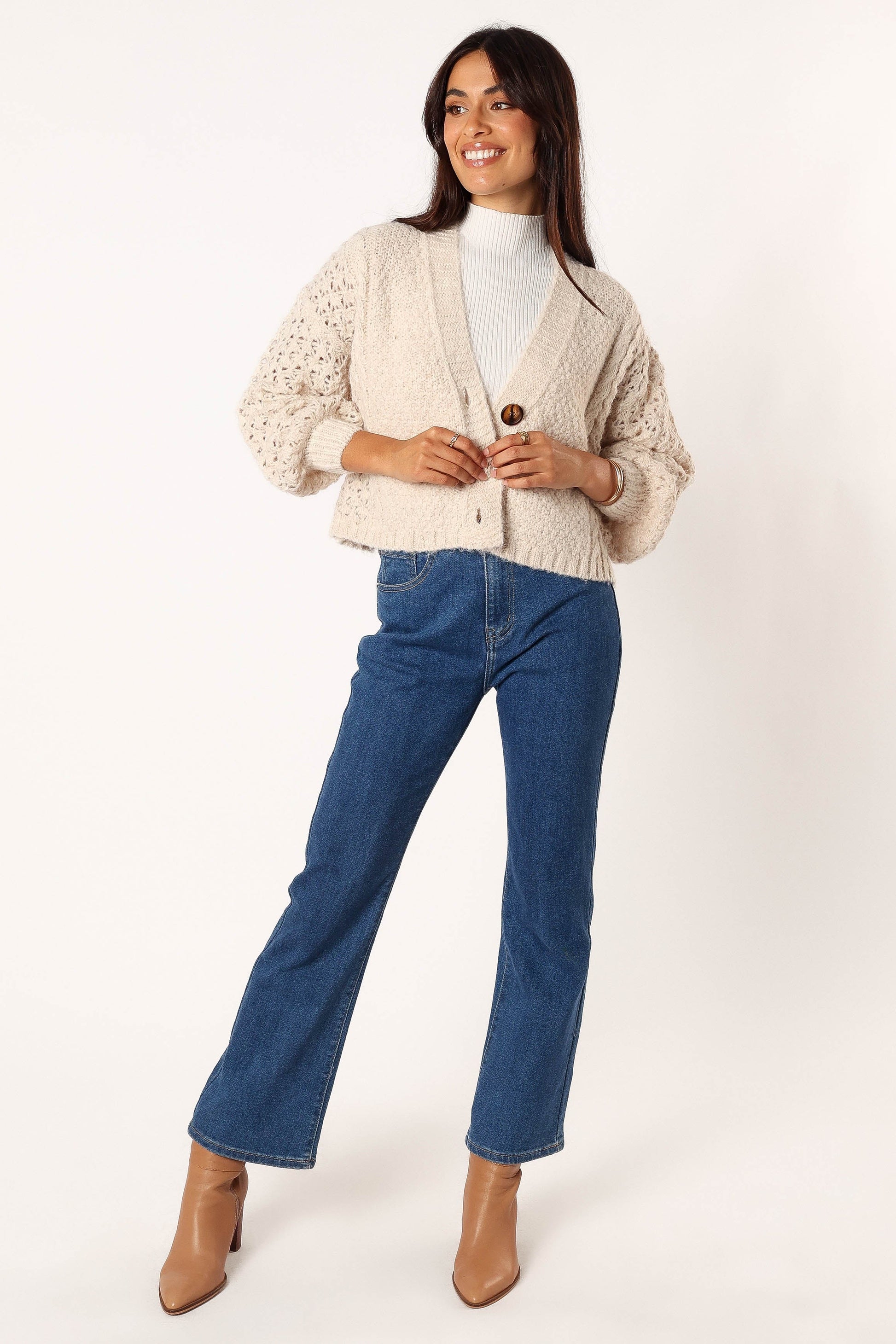 Blakey Cropped V-Neck Button-Front Cardigan