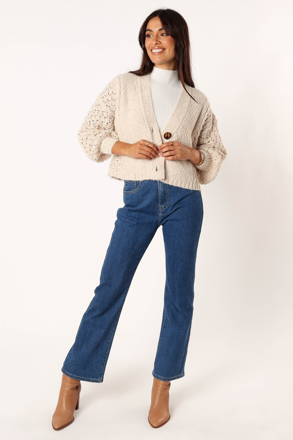 Blakey Cropped V-Neck Button-Front Cardigan