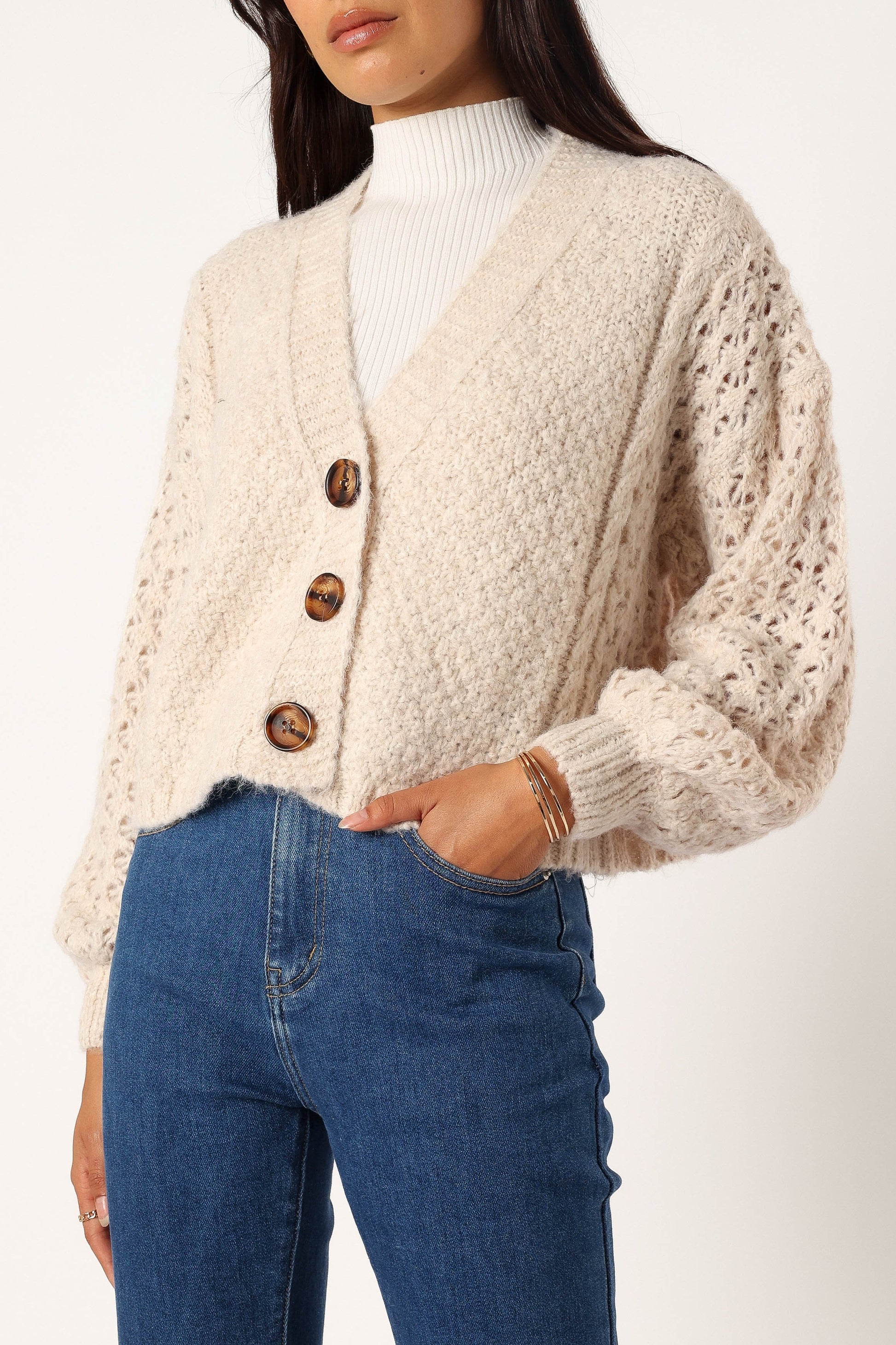 Blakey Cropped V-Neck Button-Front Cardigan