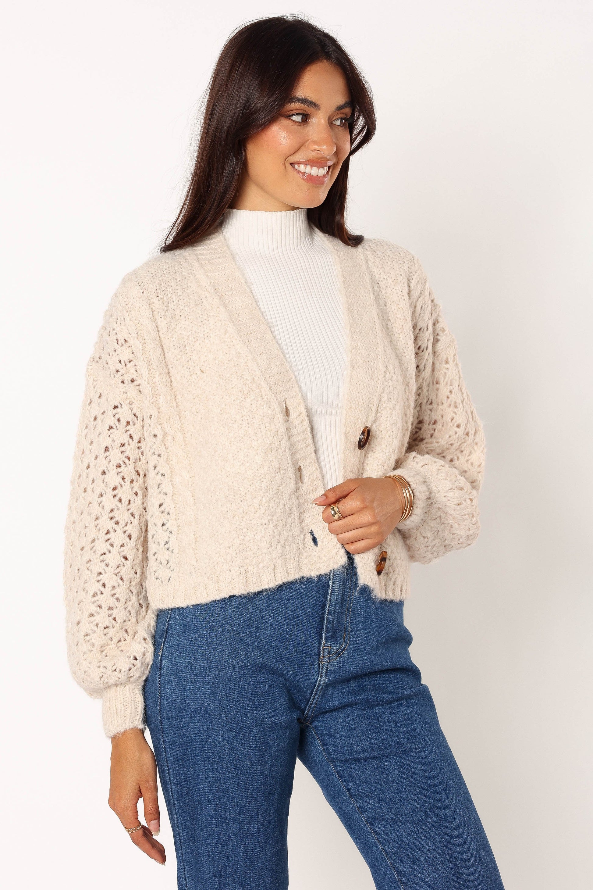 Blakey Cropped V-Neck Button-Front Cardigan