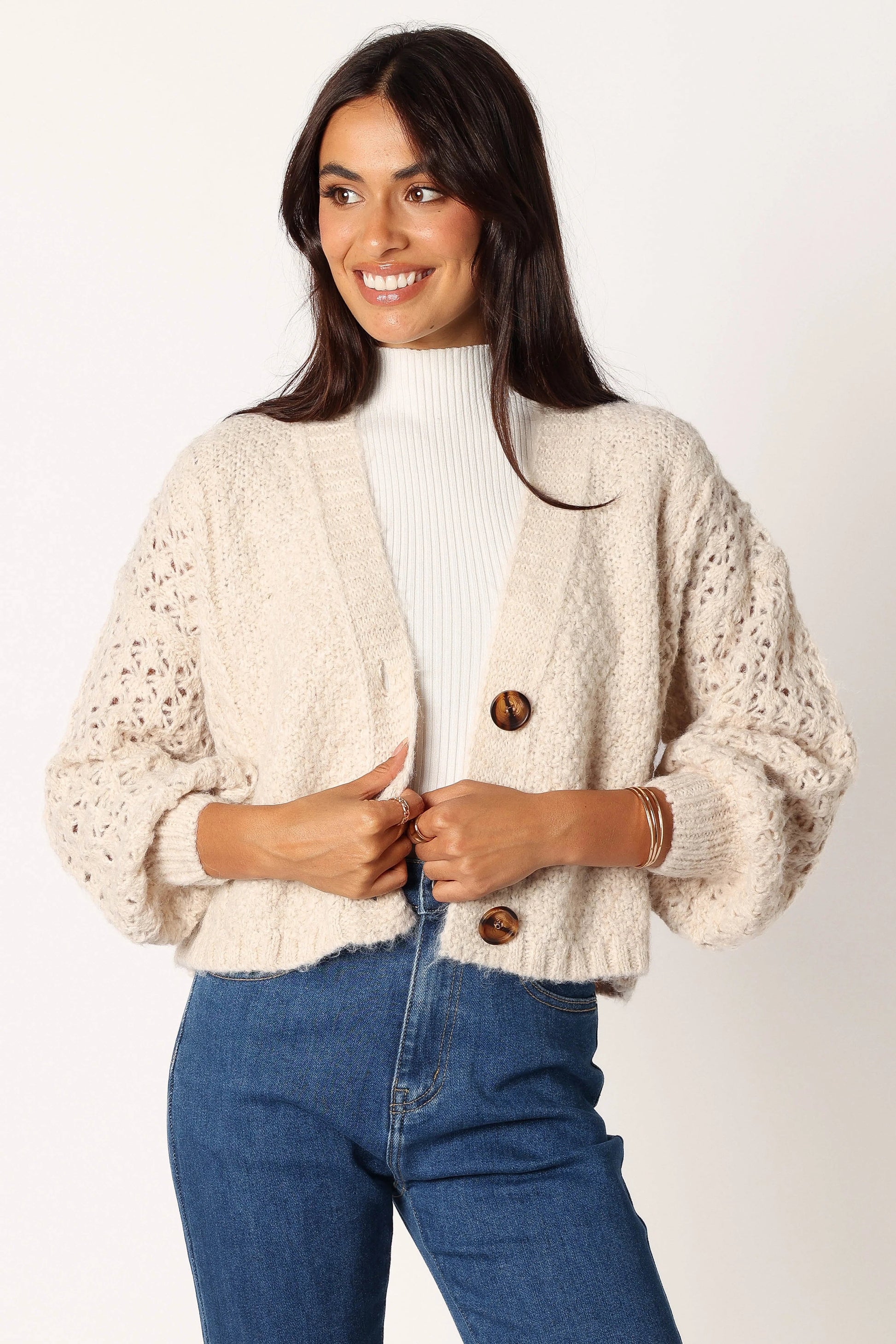 Blakey Cropped V-Neck Button-Front Cardigan