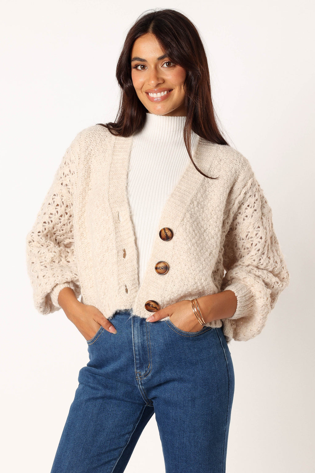 Blakey Cropped V-Neck Button-Front Cardigan