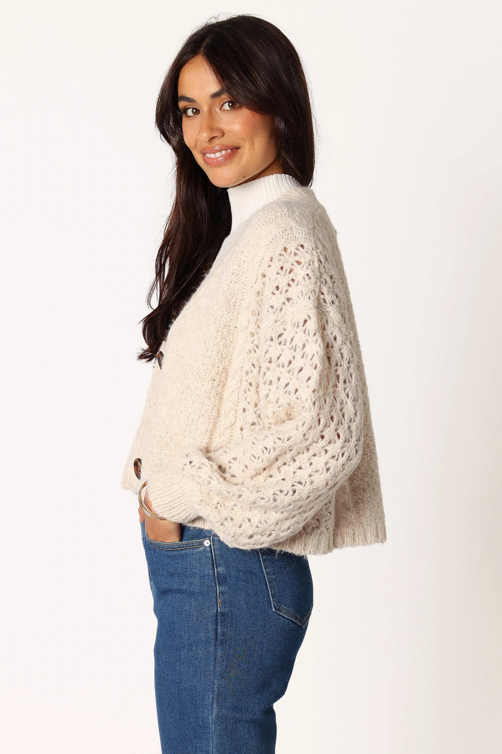 Blakey Cropped V-Neck Button-Front Cardigan