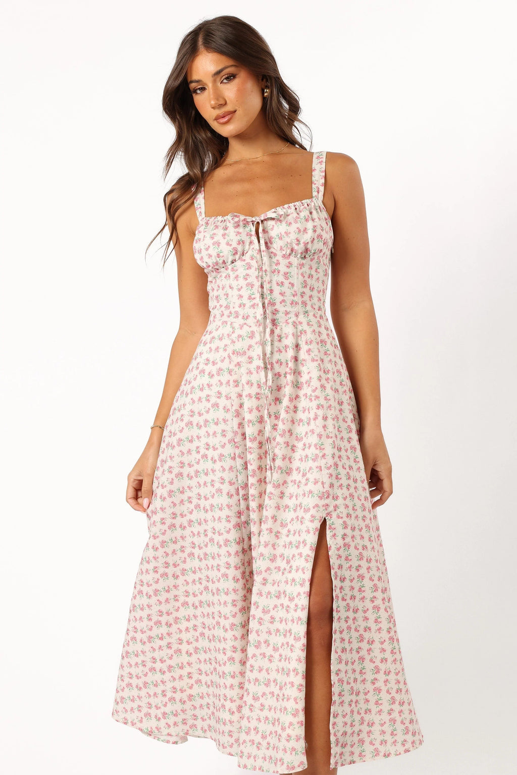 Boned Bodice Lace-Up Midi Dress