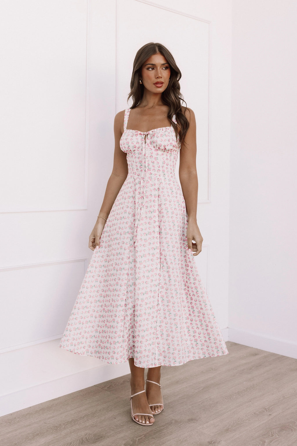 Boned Bodice Lace-Up Midi Dress