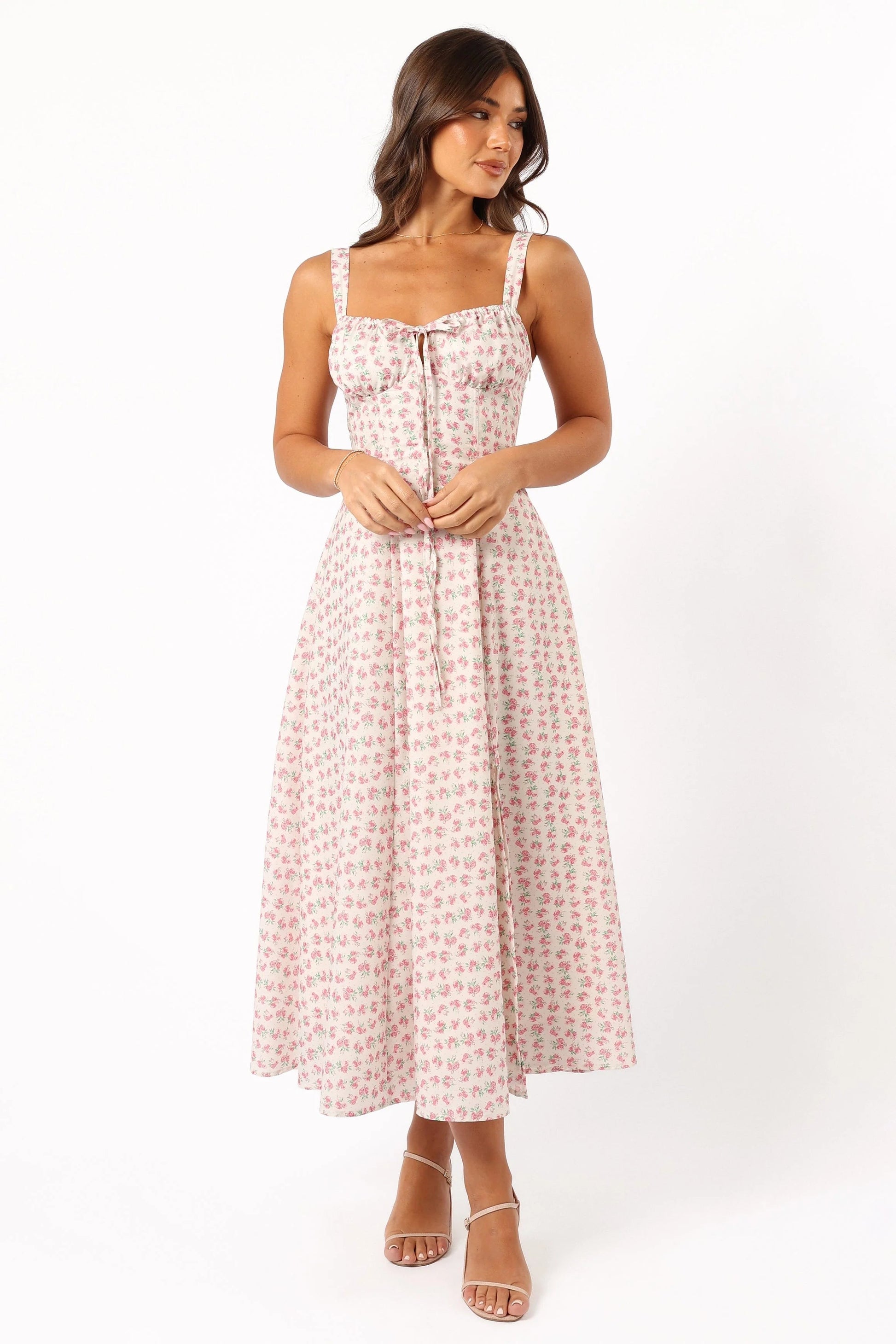 Boned Bodice Lace-Up Midi Dress