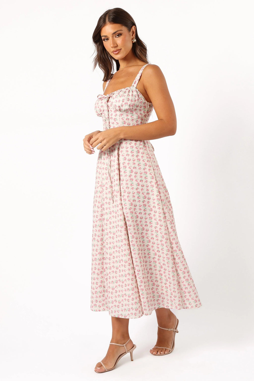 Boned Bodice Lace-Up Midi Dress