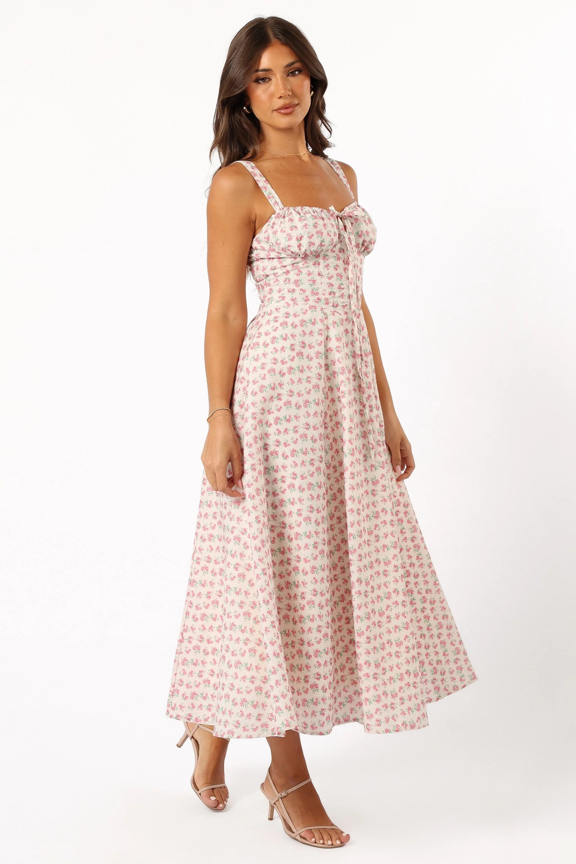Boned Bodice Lace-Up Midi Dress