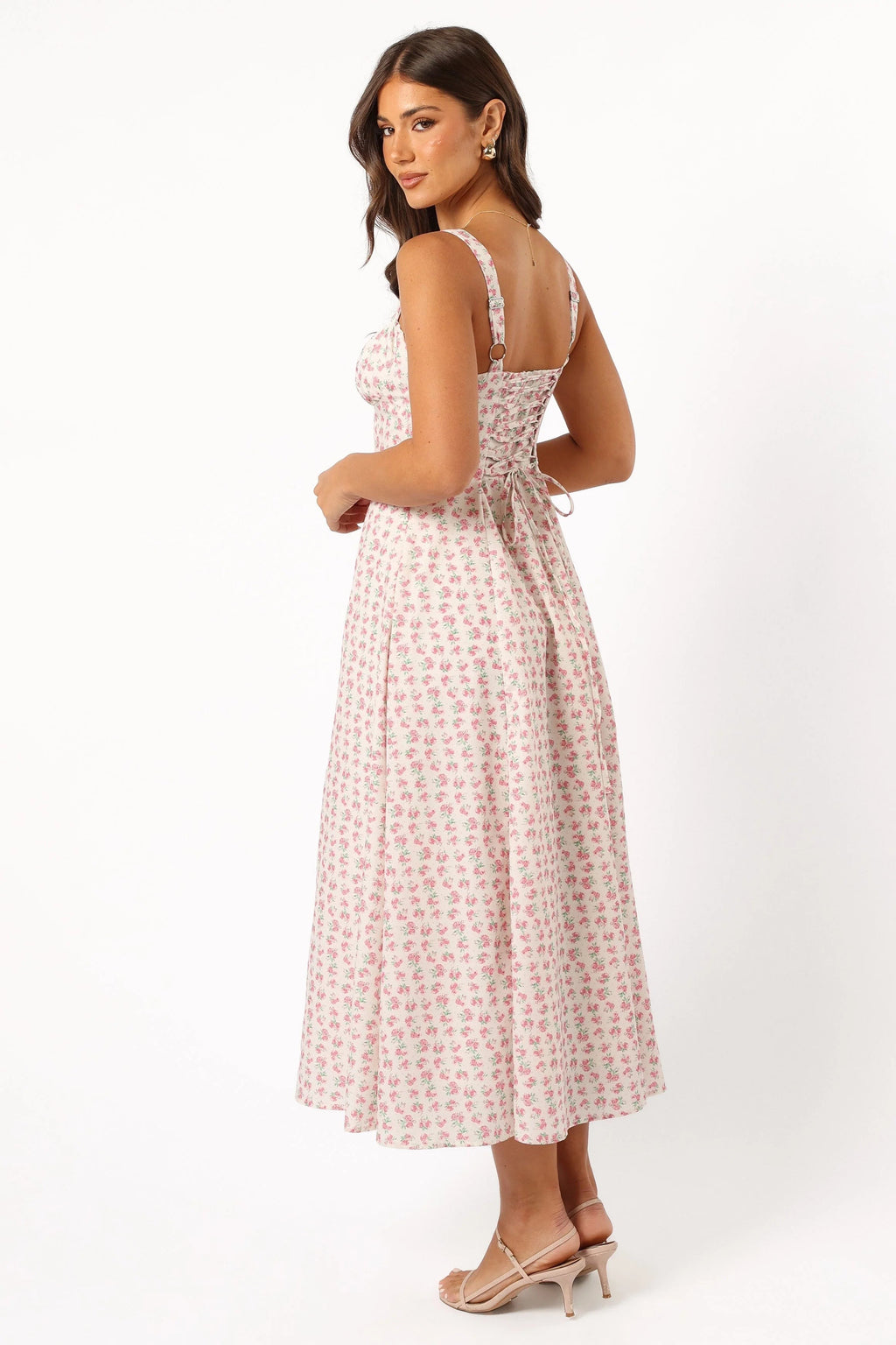 Boned Bodice Lace-Up Midi Dress
