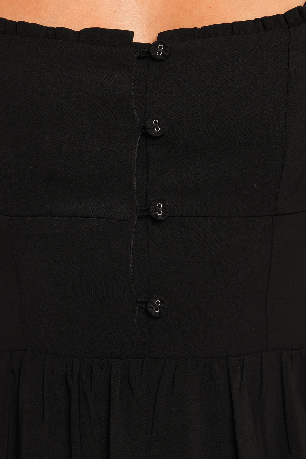 Button-Front Square-Neck Midi Dress