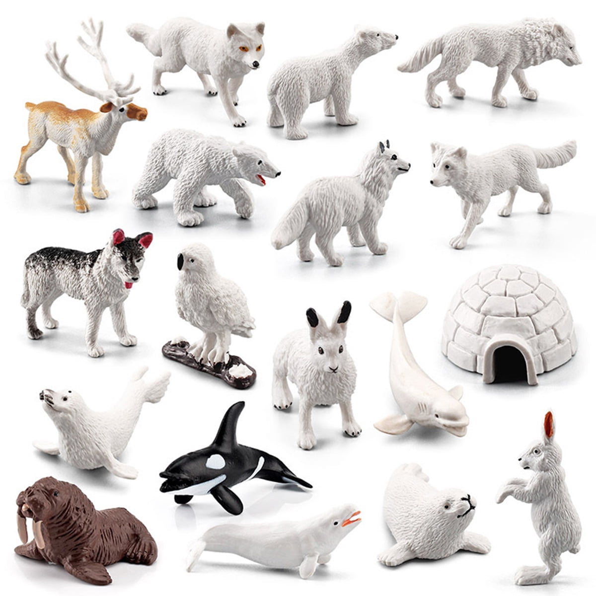 17pcs Polar Animal Figurines with a Mini Igloo Model Simulation Mini Arctic Animals Toys Set Early Educational 3D Arctic Animal Figurines Set Decoration Arctic Bear Miniature for Toddlers Ages 3+