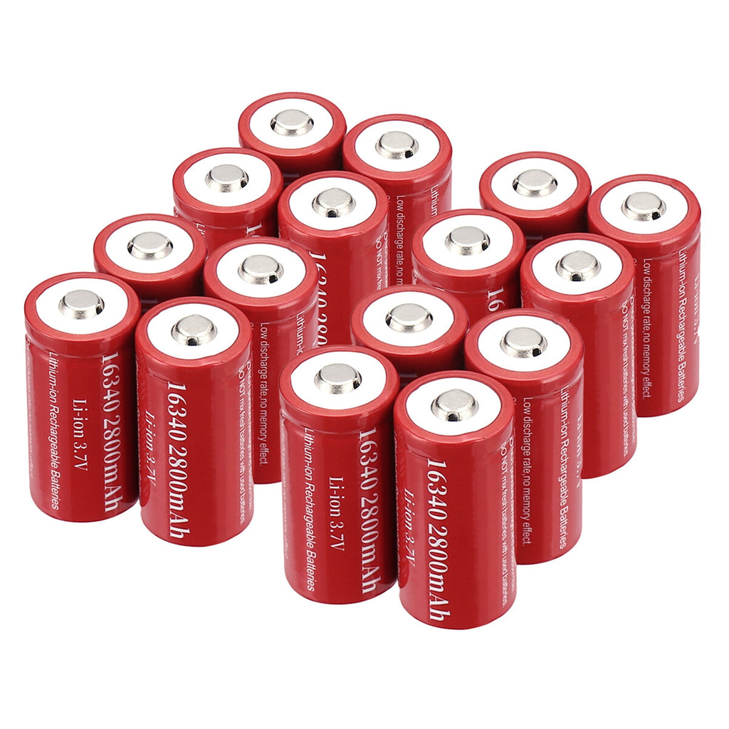 16-Pack 3.7V 2800mAh CR123A 16340 Li-Ion Rechargeable Batteries for Flashlight Camera