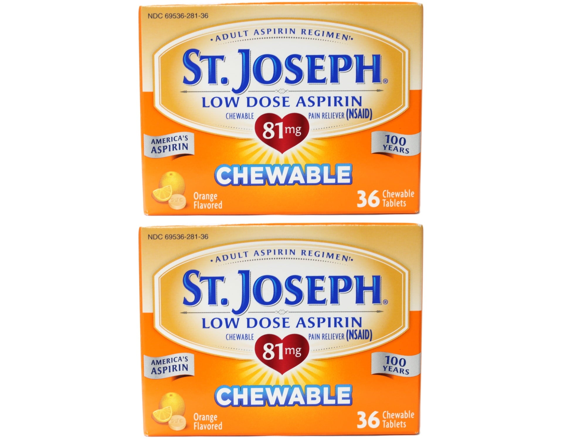 2 Pack St. Joseph Low Dose Aspirin Adult Aspirin Regimen 36 Chewable Tabs Each