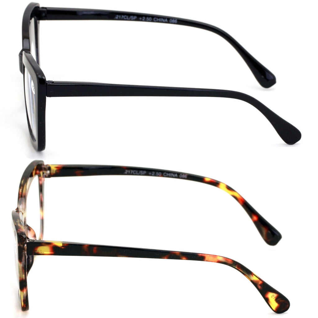 2 Pairs Women Big Lens Butterfly Reading Glasses – Fun Cateye Clear Lens Readers – Black Tortoise