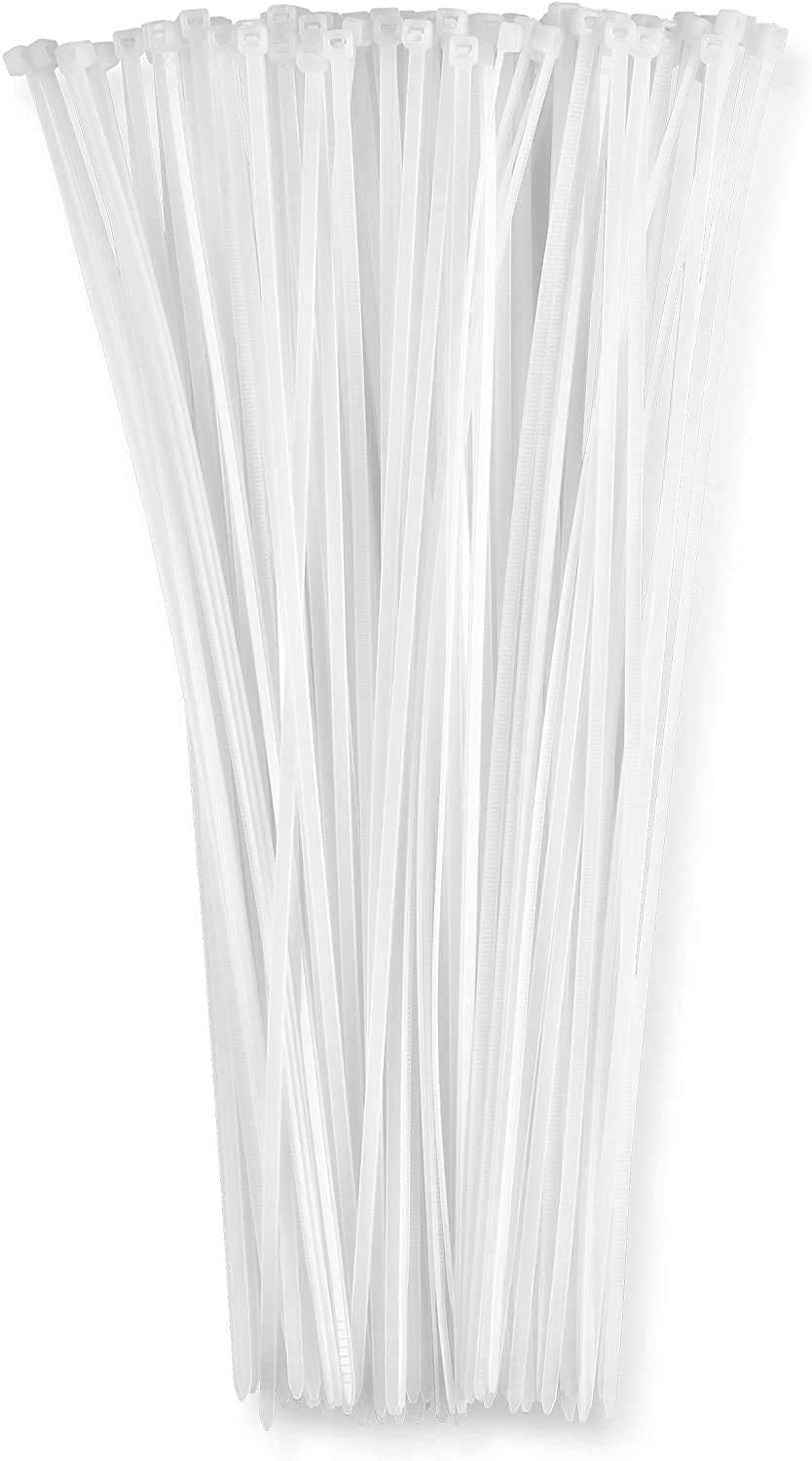 12 Inch Zip Cable Ties (250 Pack), 50lbs Tensile Strength – Heavy Duty White, Self-Locking Premium Nylon Cable Wire Ties for Indoor and Outdoor By Bolt Dropper