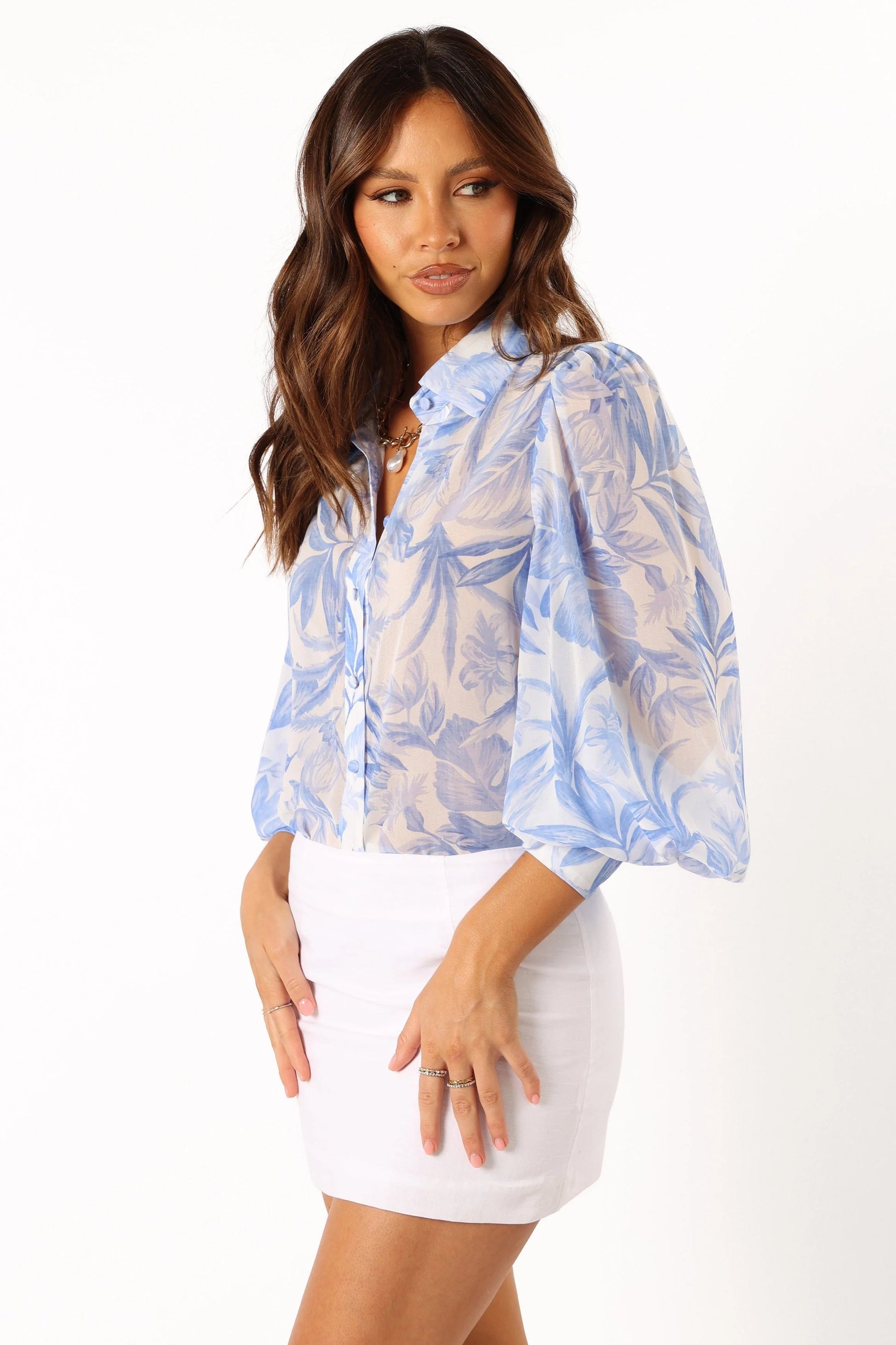 Collared V-Neck Button-Front Blouse