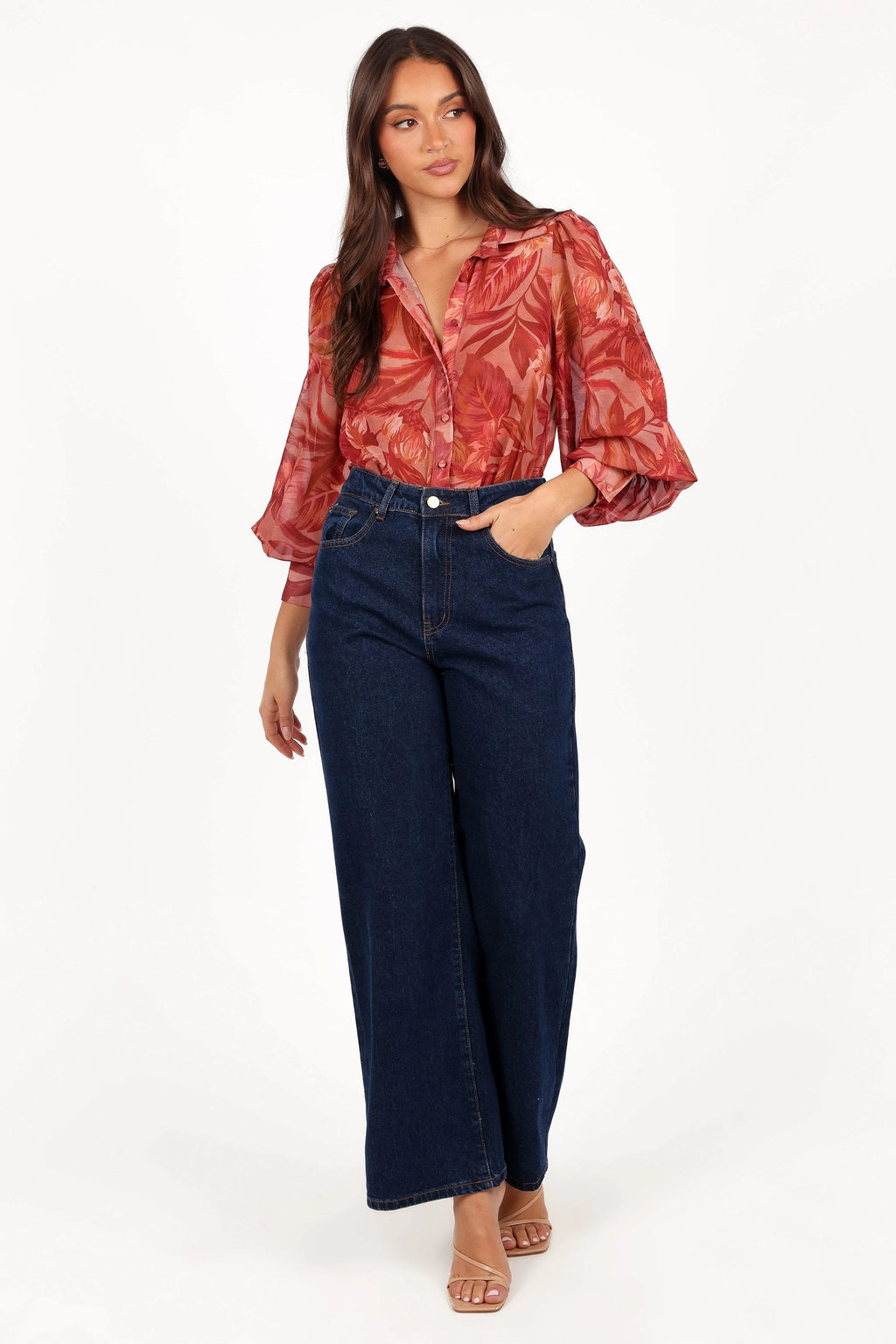 Collared V-Neck Button-Front Blouse