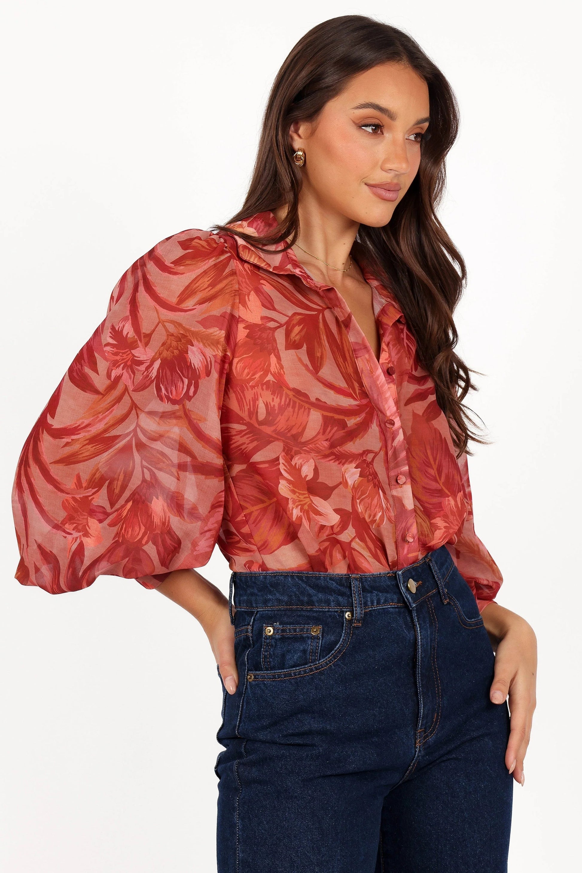 Collared V-Neck Button-Front Blouse