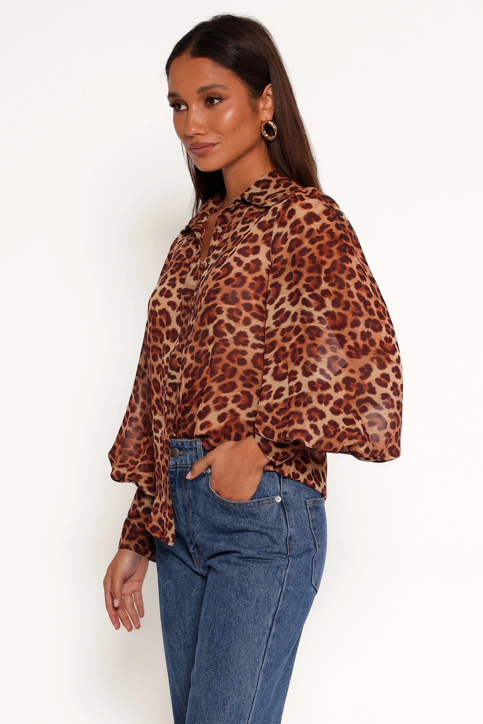Collared V-Neck Button-Front Blouse
