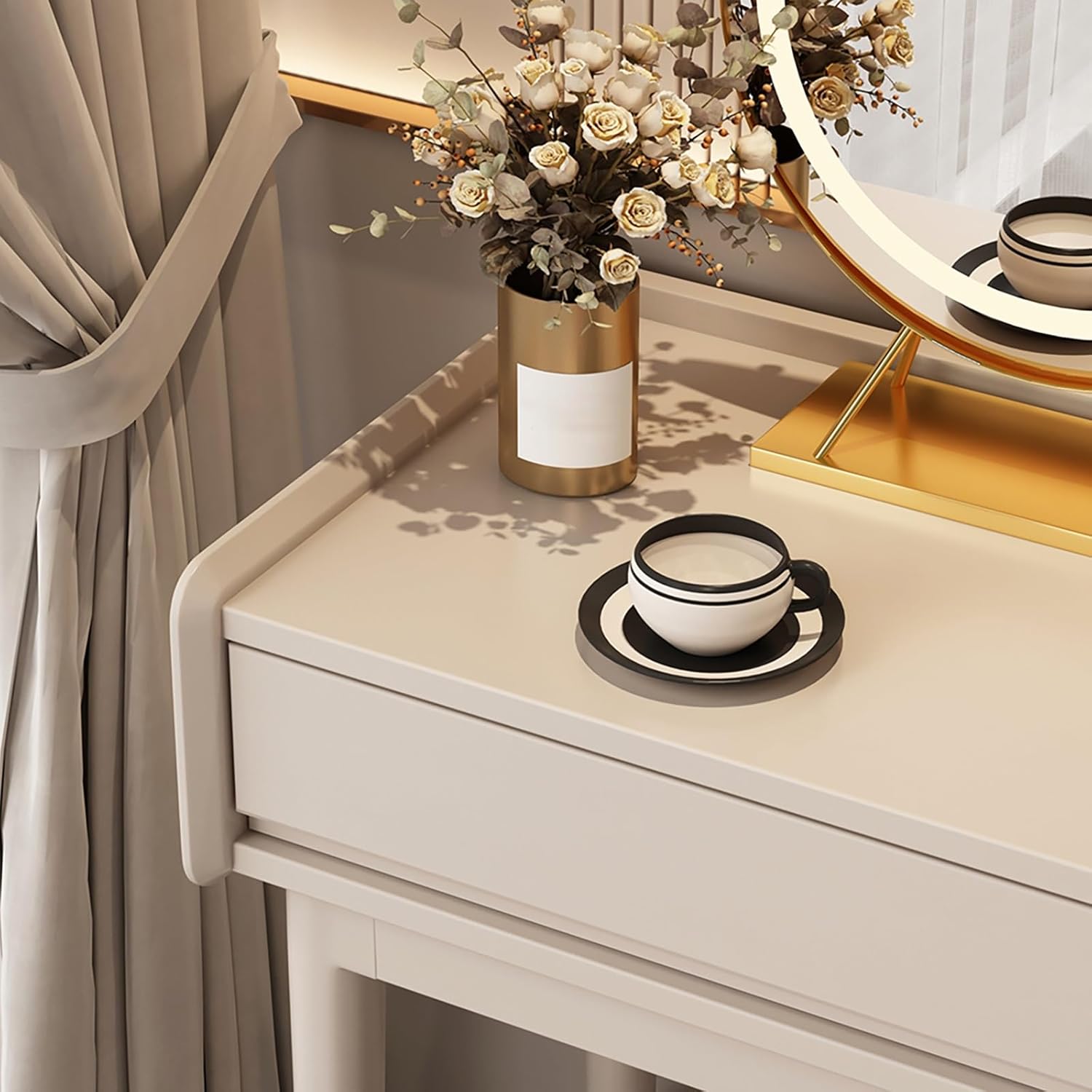 Makeup Vanity Desk with Drawers with Cushioned Stool Modern Vanity Desk Bedroom Vanity Set with Detachable Mirror and Makeup Box for Bedroom Girls Women
