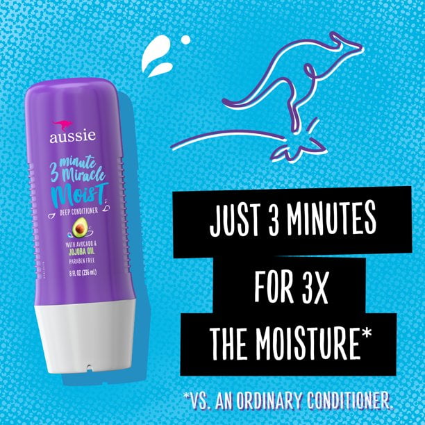 2 Pack Aussie Deep Conditioner 3 Minute Miracle Moist With Avocado & Jojoba Oil 8 Oz Each