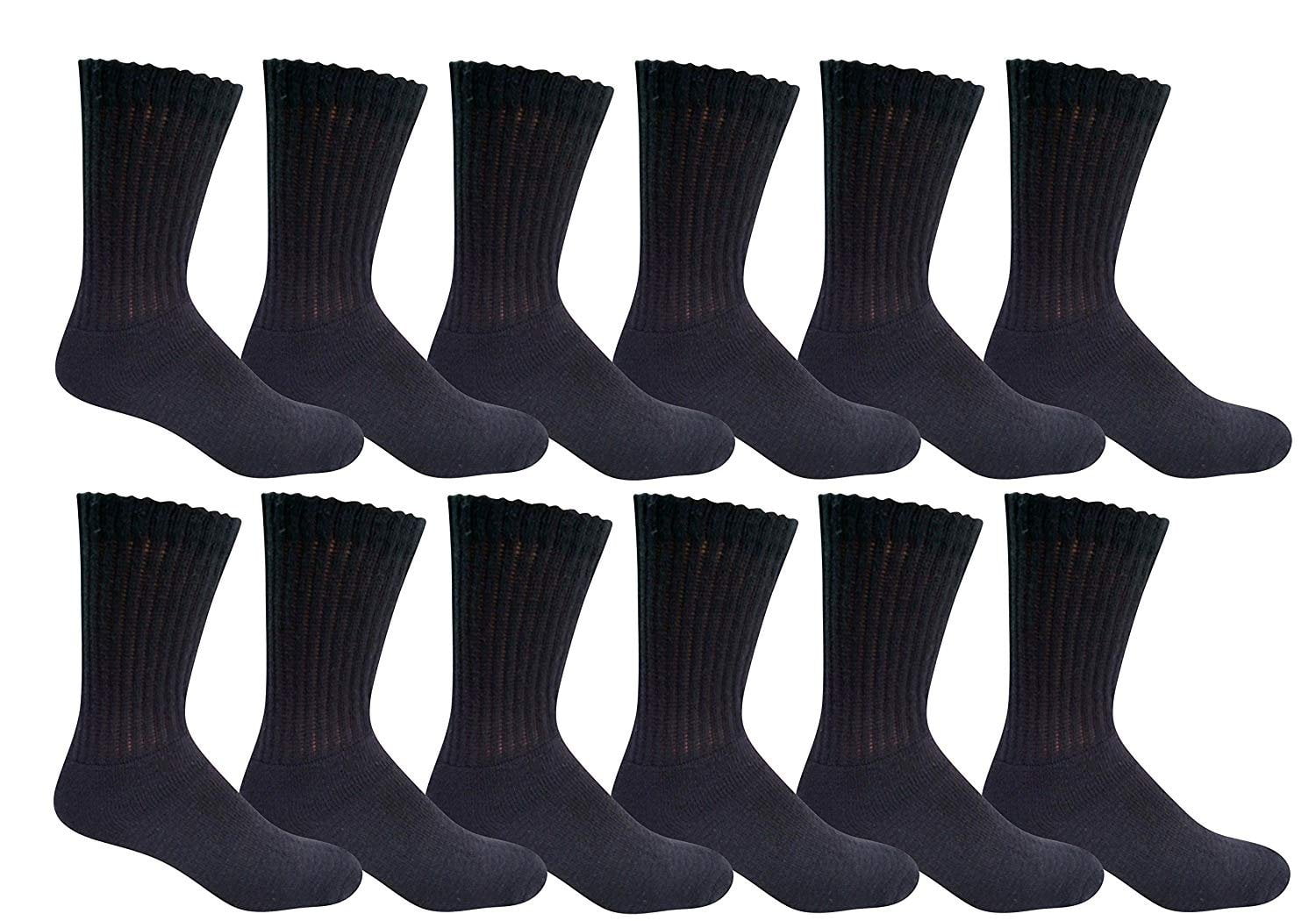 12 Pairs SOCKS’NBULK Black Athletic Crews Socks Boys, Size 4-6