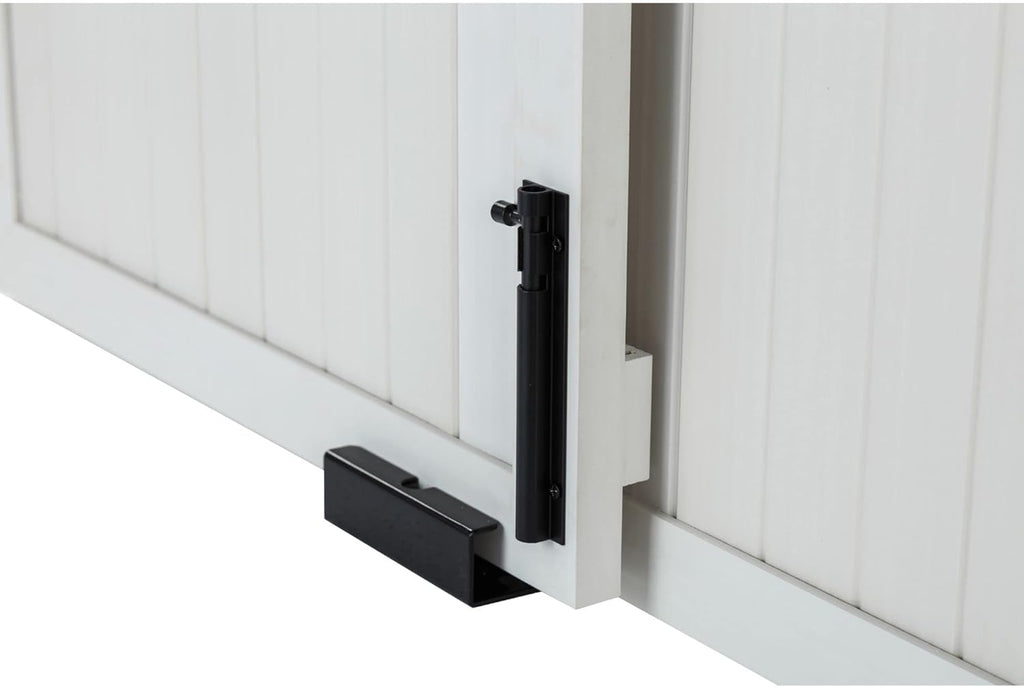 Farm sliding cowshed door furniture-style dog cage - antique white, large size. Unique style, durable and sturdy. Removable seat cushion. Easy to assemble.