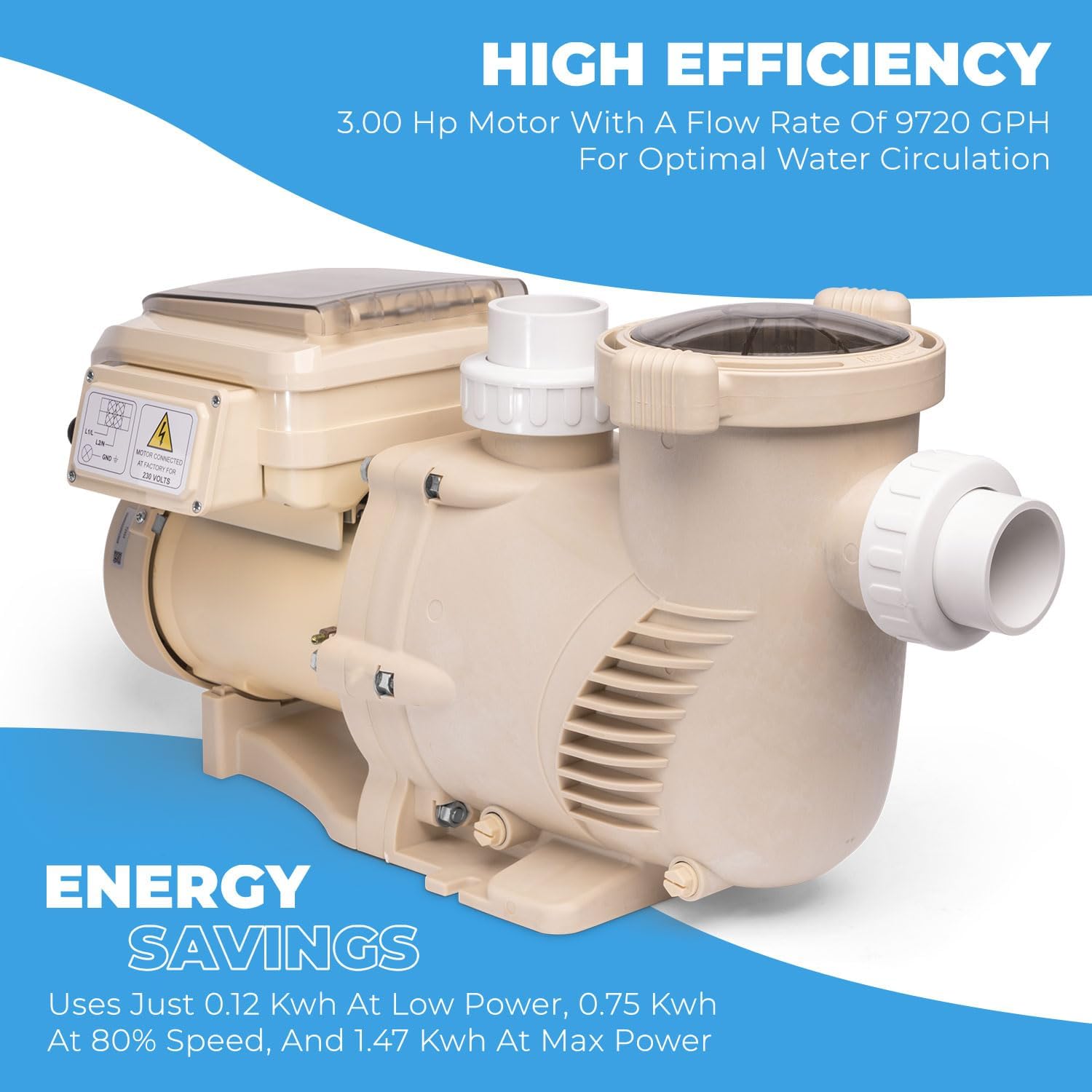 1.5HP Variable 2-Speed Swimming Pool Pump High Flow Above-Ground Swimming Pump Strainer w/ Slip on Fitting