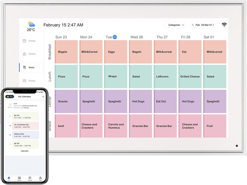 21.5 Inch Digital Calendar, Electronic Chore Chart, Smart Weekly and Monthly Planner 1920 * 1080P IPS Touchscreen Wall and Desk Calendar for Family Schedules, White