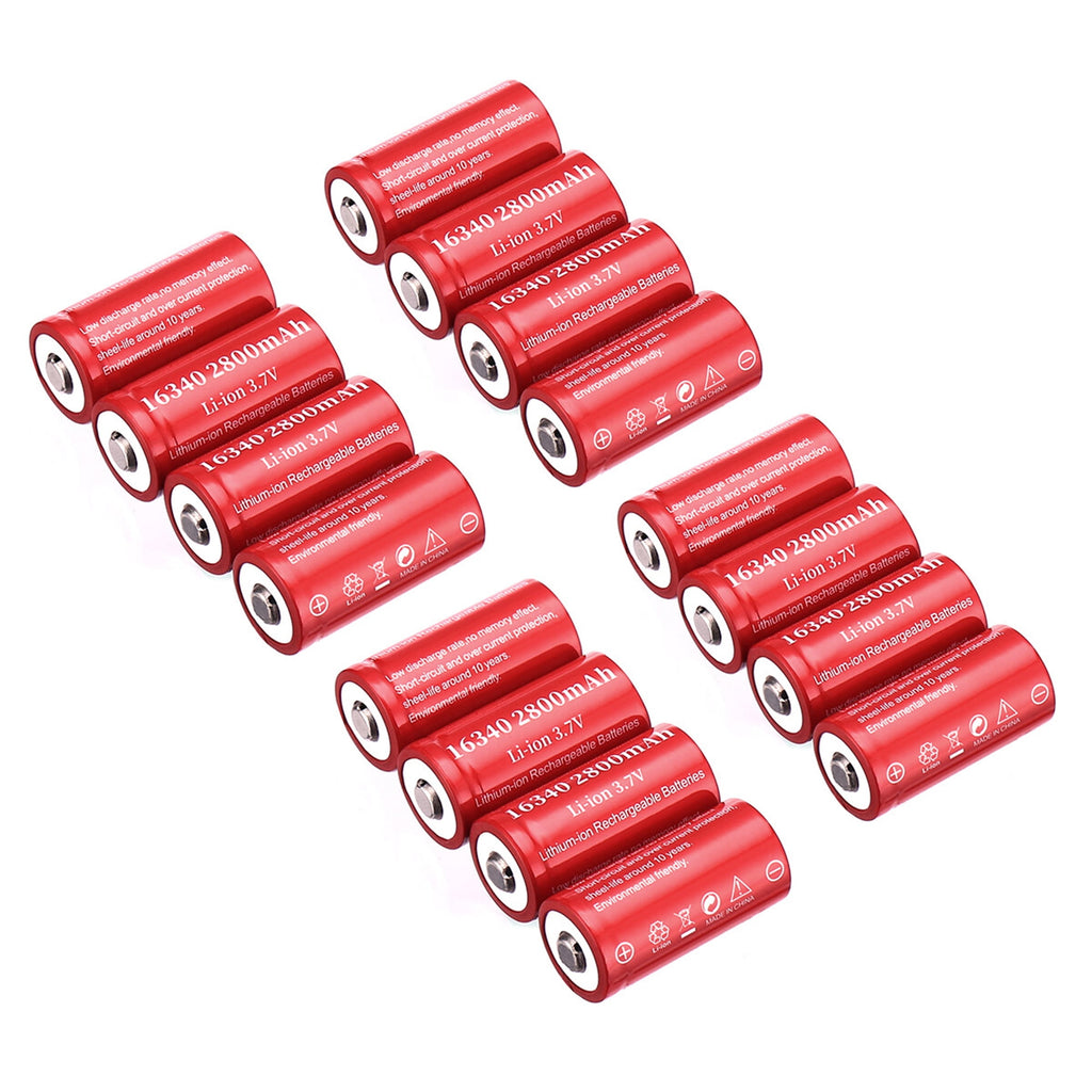 16-Pack 3.7V 2800mAh CR123A 16340 Li-Ion Rechargeable Batteries for Flashlight Camera