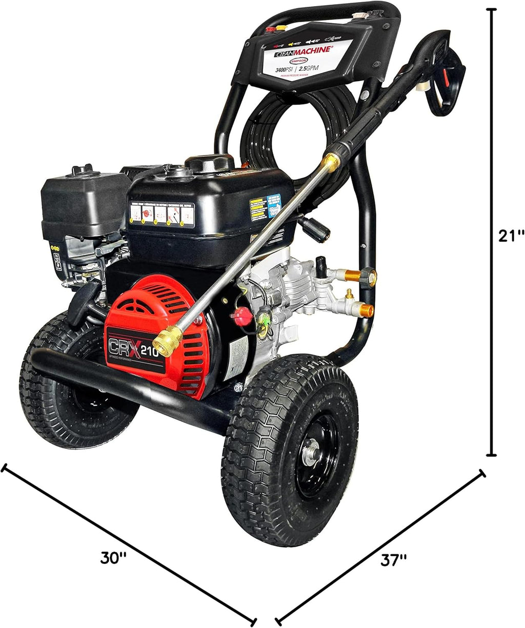 Cleaning CM61083 Clean Machine 3400 PSI Gas Pressure Washer, 2.5 GPM, CRX Engine, Includes Spray Gun and Wand, 4 QC Nozzle Tips, 5/16-in. x 25-ft. MorFlex Hose.