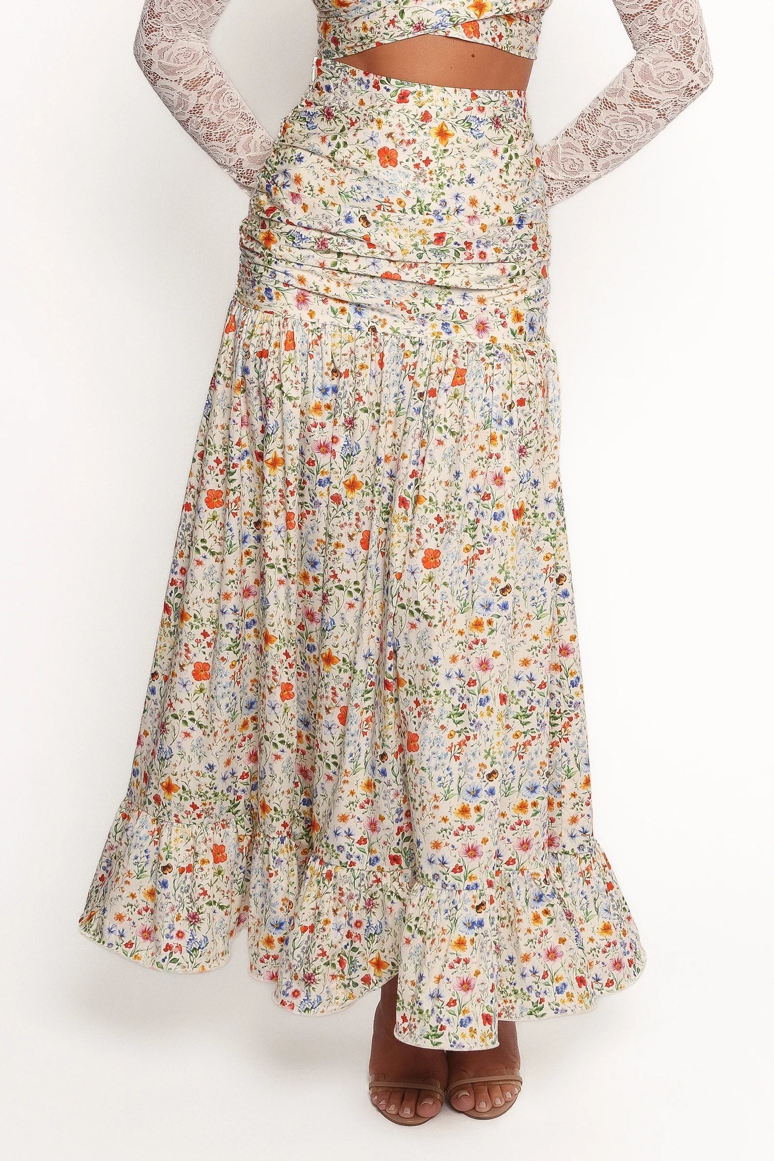 Dara Garden-Floral Drop-Waist Maxi Skirt