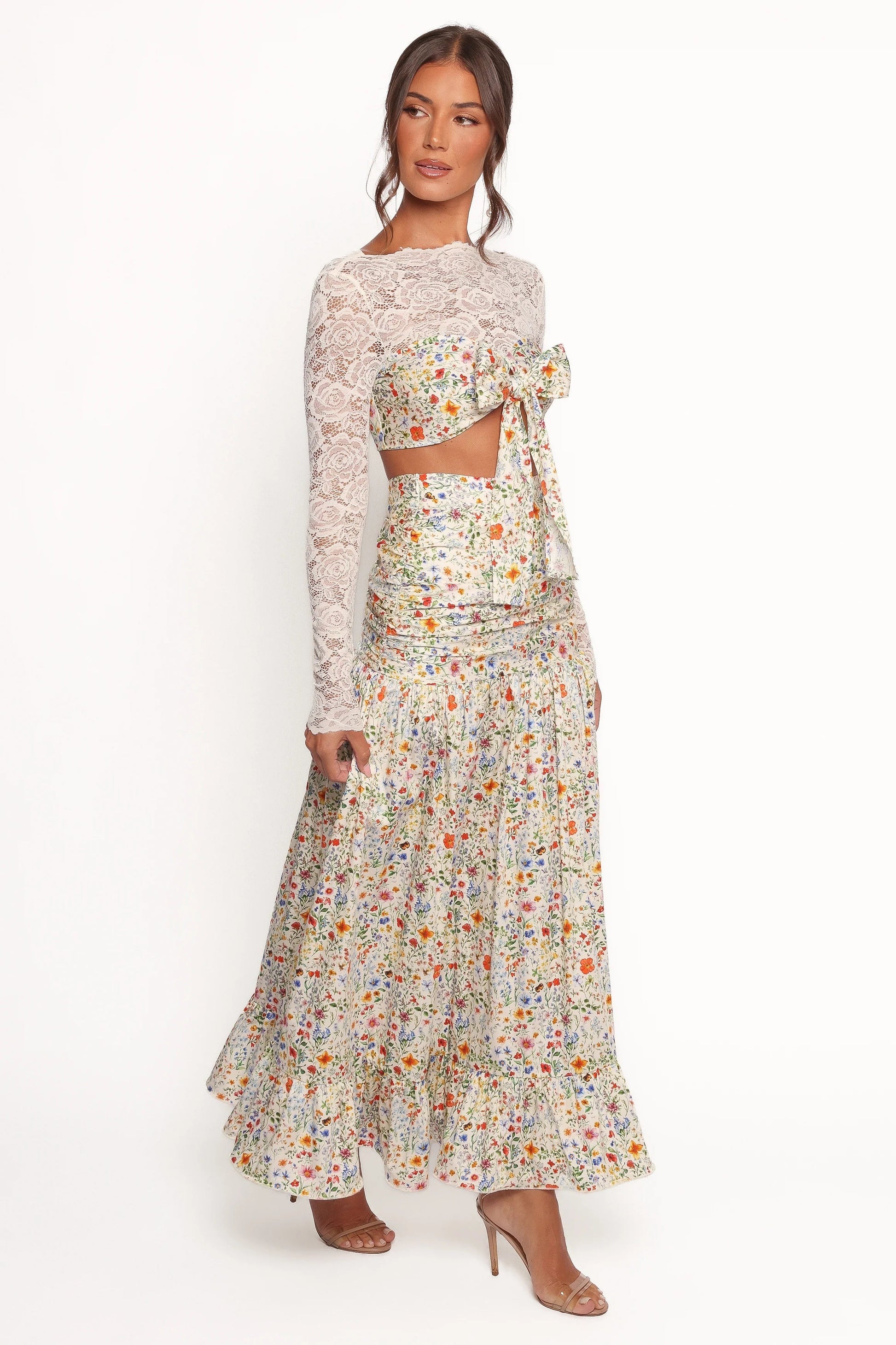 Dara Garden-Floral Drop-Waist Maxi Skirt
