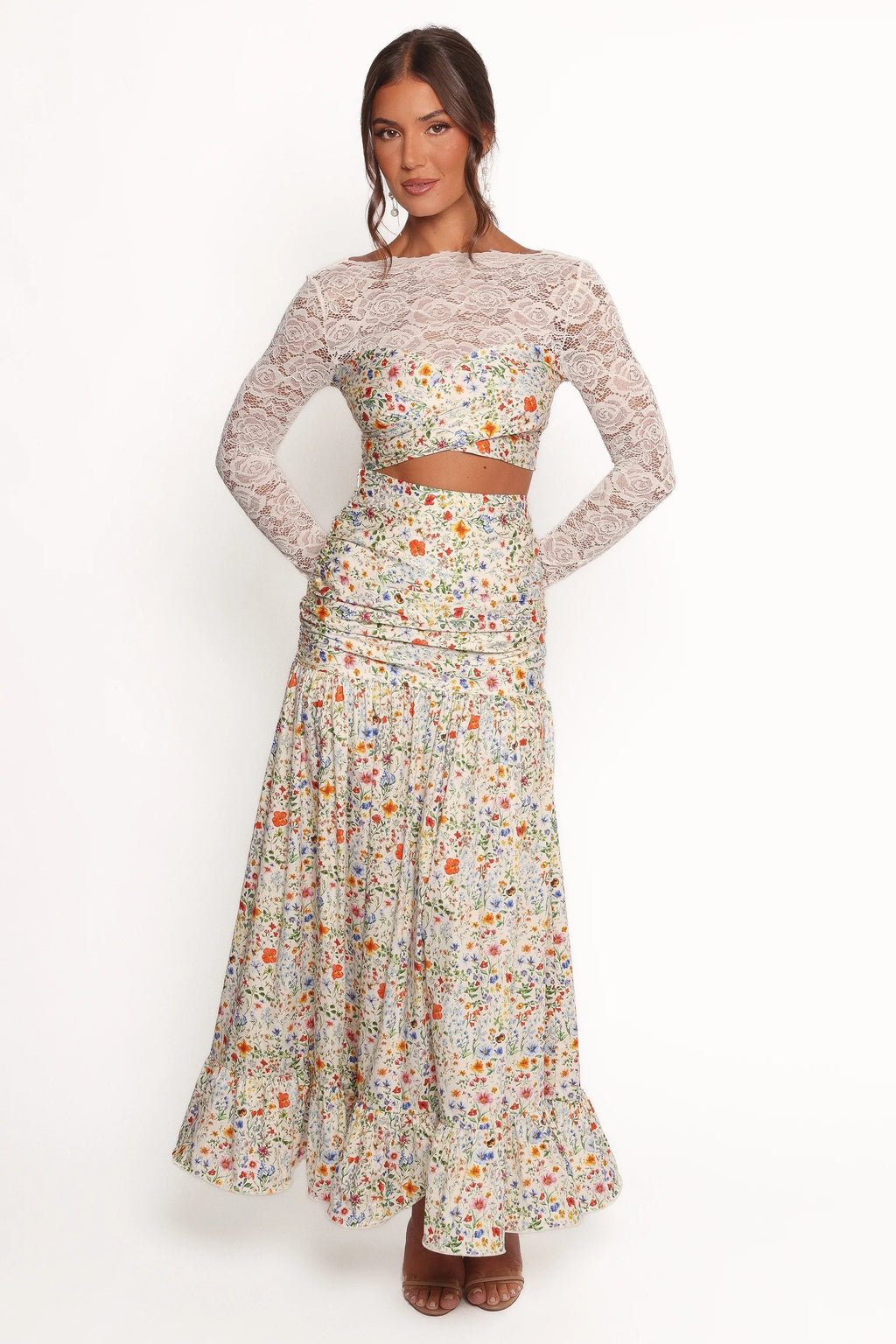 Dara Garden-Floral Drop-Waist Maxi Skirt
