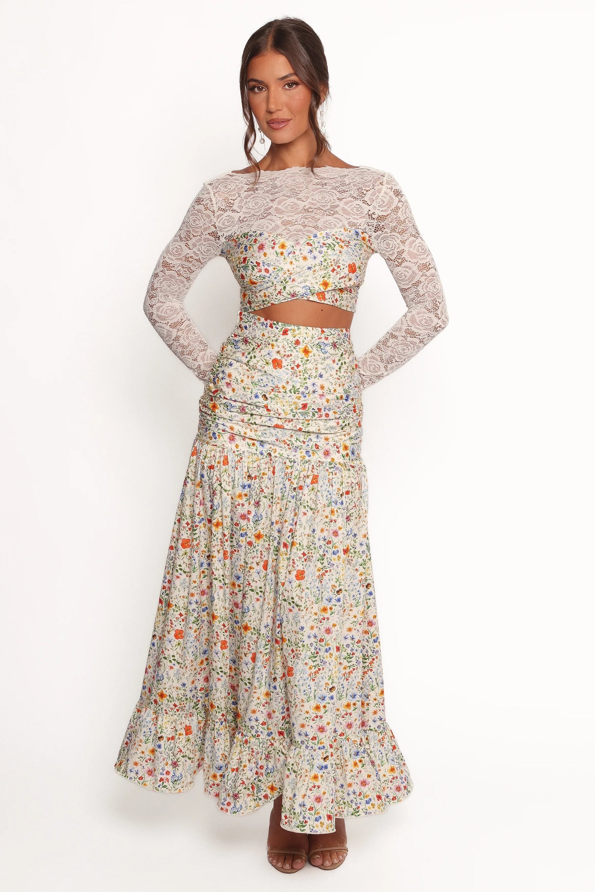 Dara Garden-Floral Drop-Waist Maxi Skirt