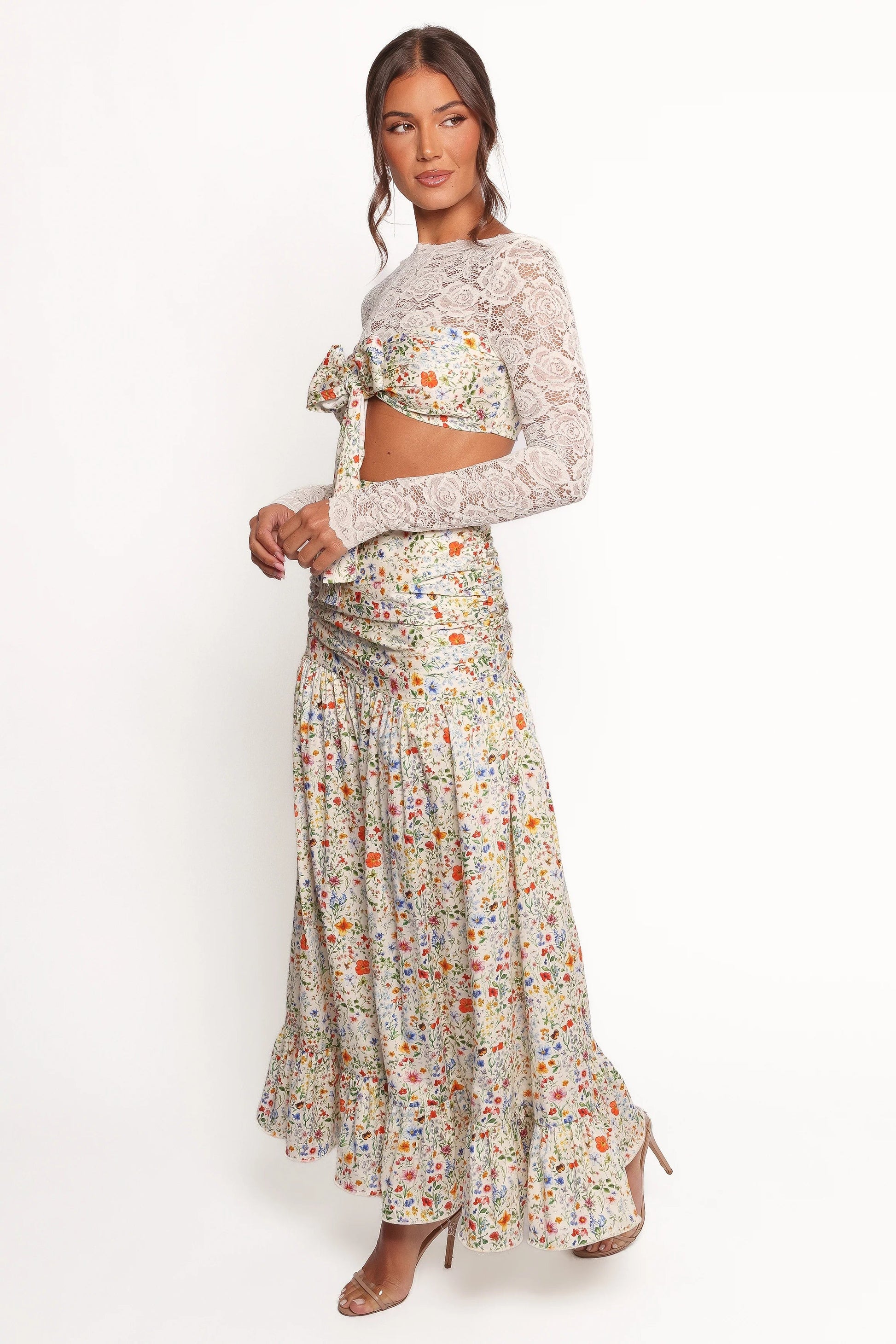 Dara Garden-Floral Drop-Waist Maxi Skirt