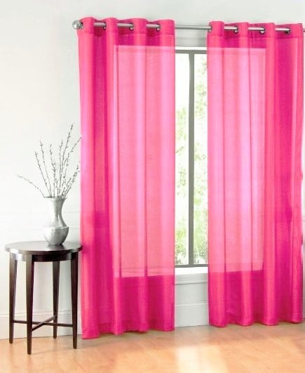 2 Panel RUBY Hot Pink  Two-Tone Pattern Design Voile Sheer Window Curtain 8 Silver Grommets 55′ W X 84′