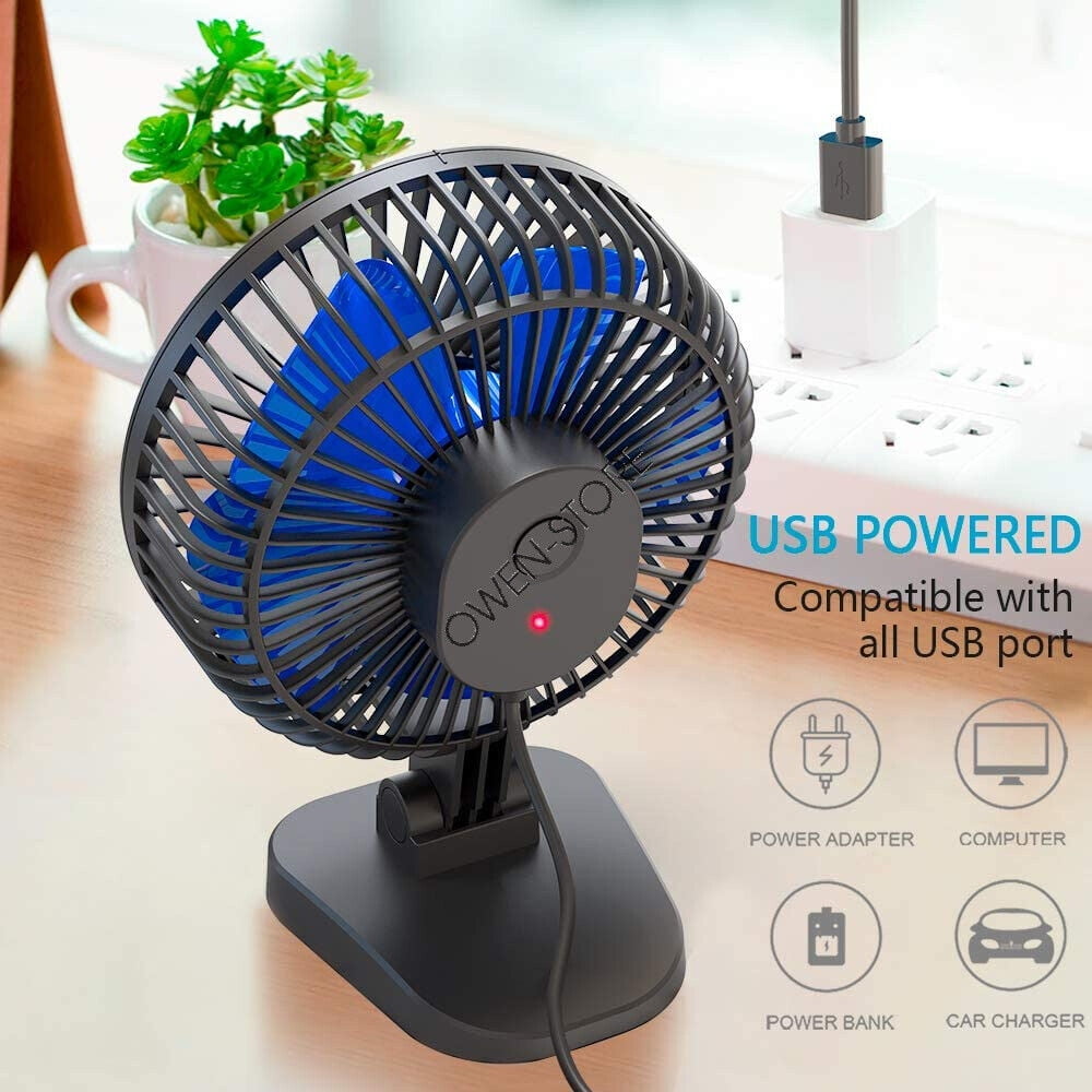 2 Pack 4 inch Mini Desk Fan Strong Airflow 3 Speeds USB Powered Cord Cooling Fan Office