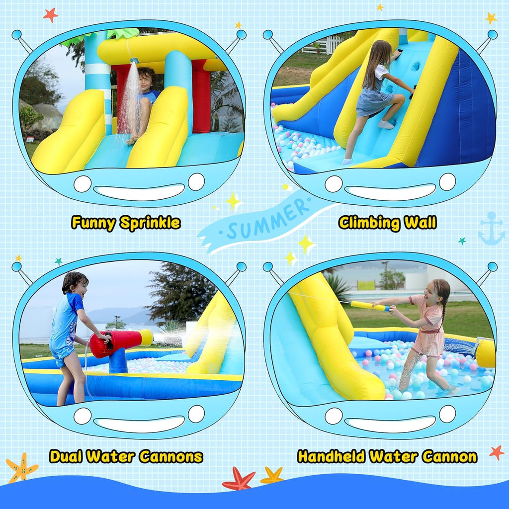20.66x16.4FT Inflatable Water Slide for Big Kids, Water Park for Kids Backyard with Large Double-Layer Pool,3 Extra-Long Slides,Climbing Wall, 2 Water Cannons, Water Spraying, 750W Air Blower