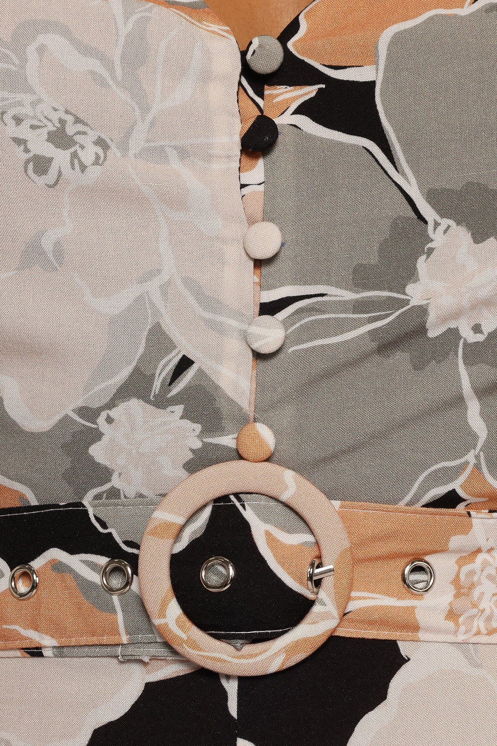 Detachable-Belt Floral A-Line Maxi Dress