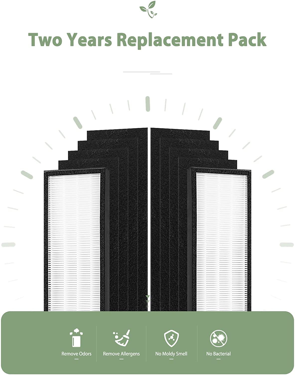2 Pack True HEPA Replacement Filter for GermGuardian FLT5000, AC5250PT, AC5300B, AC5000E, AC5000 Series Filter C, with 8 Carbon Filters